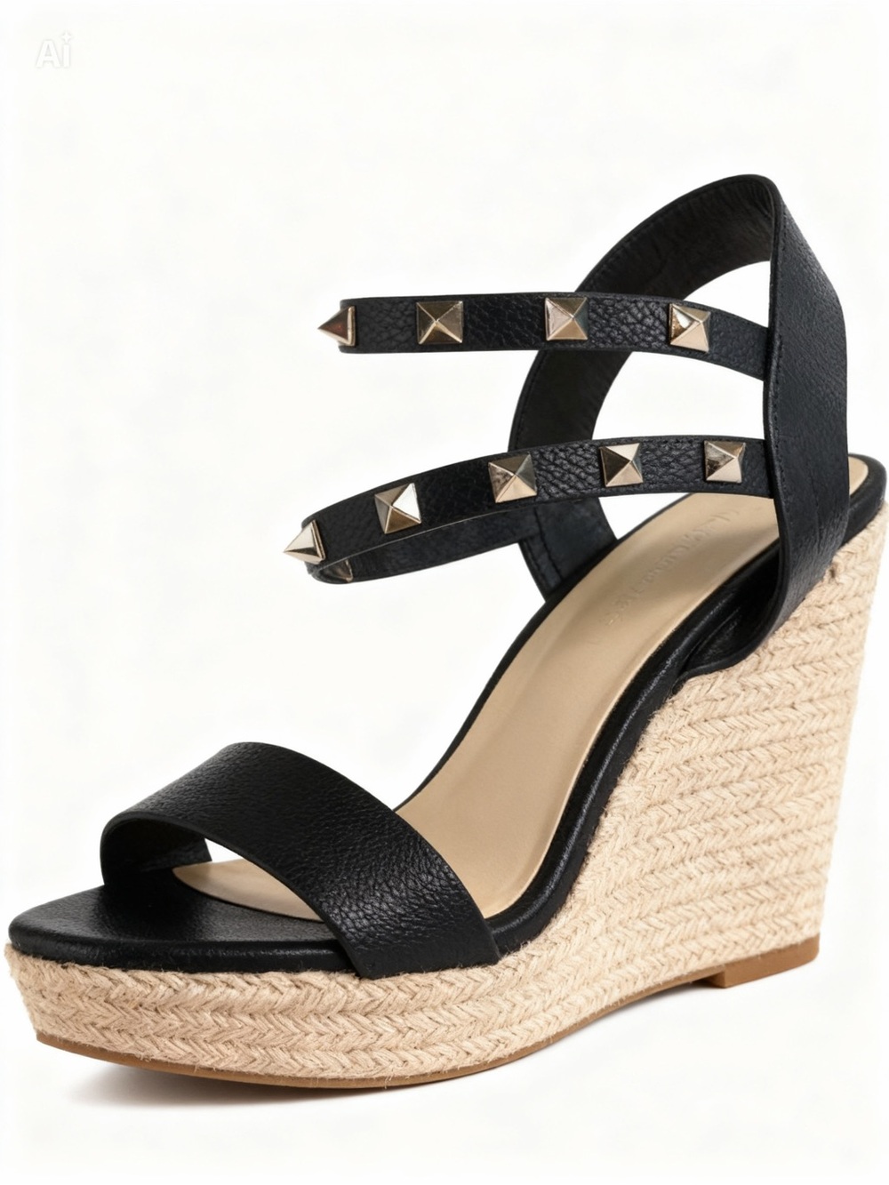 Black Studded Espadrille Wedge Sandal - Women's Summer Heel
